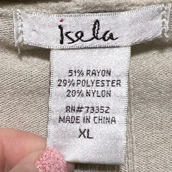 Isela Women’s Cardigan Sweater Open Front Slit‎ Sides Shawl Collar Cream Size XL - Picture 4 of 4